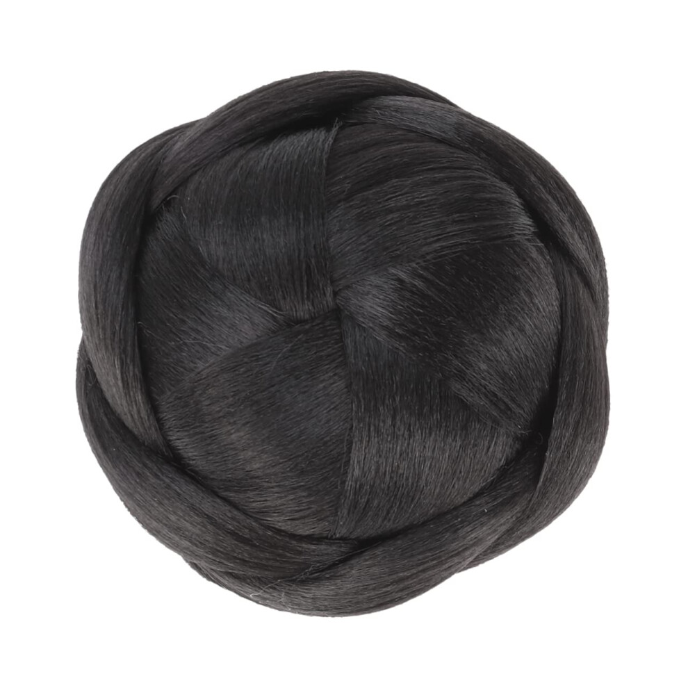 Unisex Synthetic Hair Bun Wavy Chignon Hairpiece With Braided Ponytail Extension For Women 1B Color