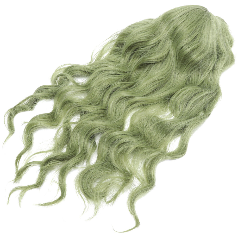 Ohphcall Unisex Green 4Pcs Long Wavy Bang Wig Synthetic Hair For Cosplay