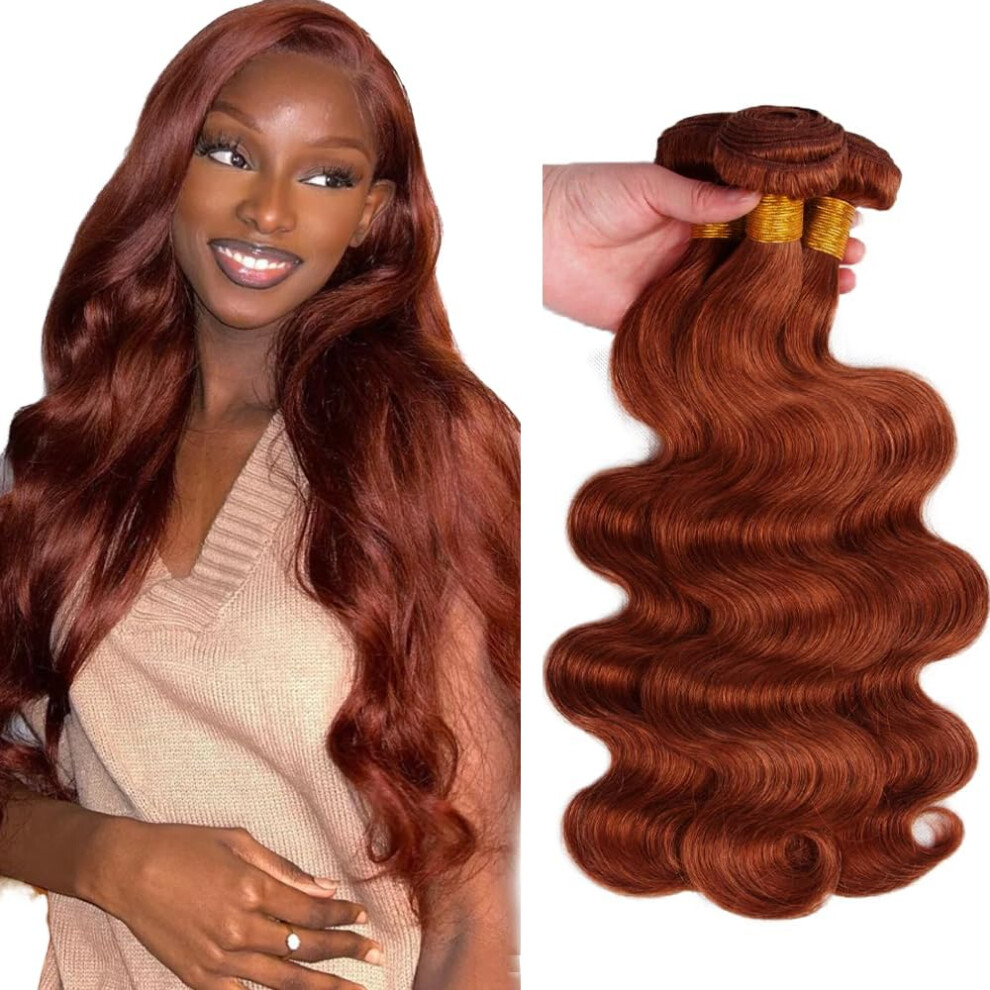 Brazilian Virgin Hair Bundles Body Wave #33 Reddish Brown 3pcs 20in Soft Full Volume Extensions