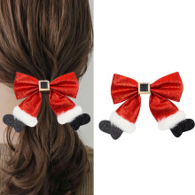 Christmas Red Bow Hair Clip with Glitter Stocking Design, Holiday Hair Accessories for Girls and Women