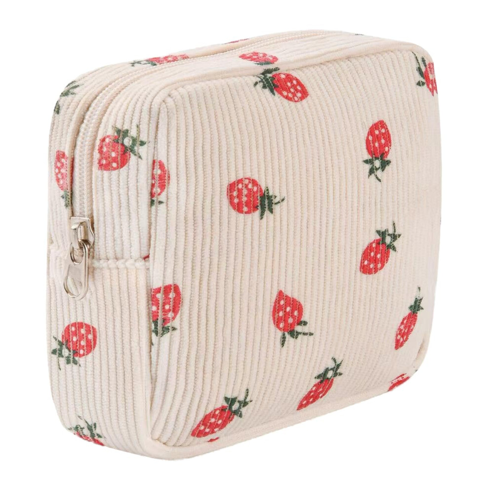Small Corduroy Makeup Bag for Purse with Secure Metal Zipper, Mini Travel Cosmetic Pouch for Women