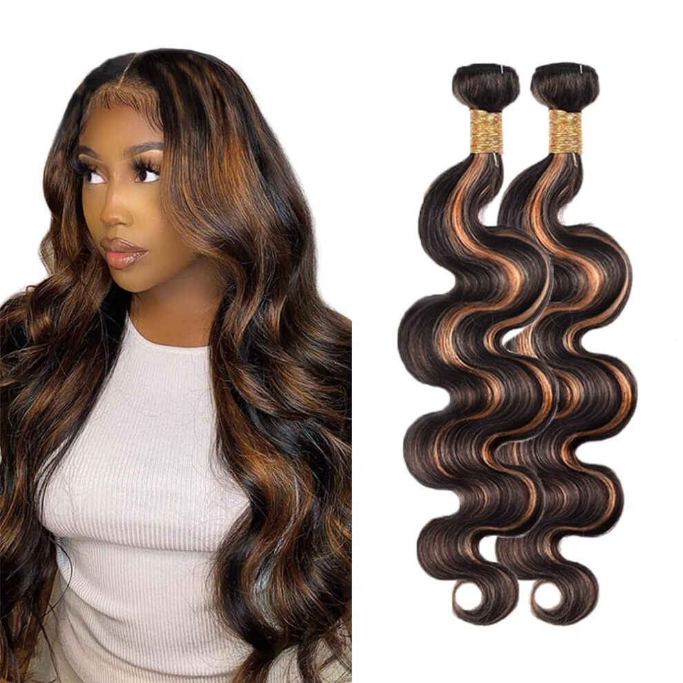Brazilian Virgin Hair Body Wave Bundles Ombre 1B/30 Highlight Human Hair Extensions 20 Inch