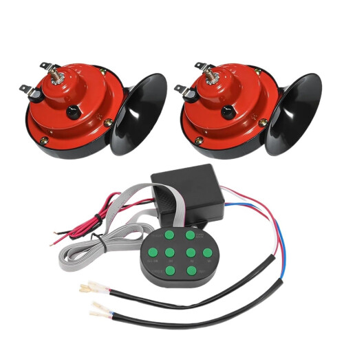8 Sound Electronic Car Horn with Controller, Adjustable Volume, MultiTone Snail Horn System