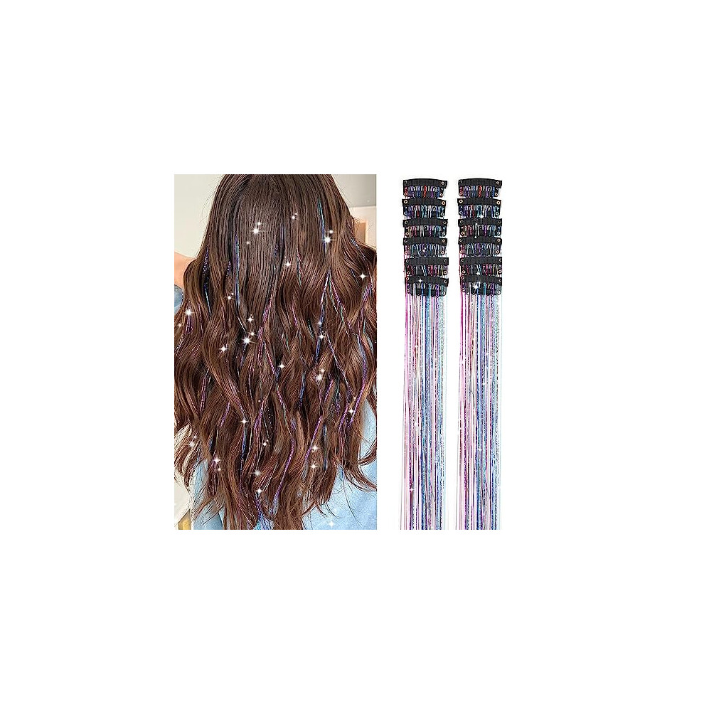 Unisex Hair Tinsel Clip In Hair Extensions 20 Inch Colorful Glitter Strands Heat Resistant For Women Girls