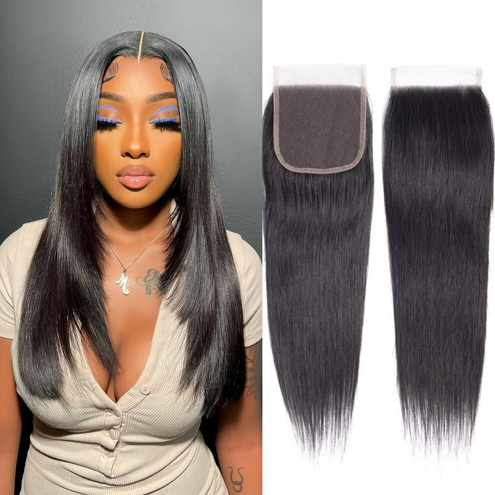 4x4 HD Lace Closure 10 Inch Brazilian Virgin Straight Hair Pre Plucked with Baby Hair Bleached Knots