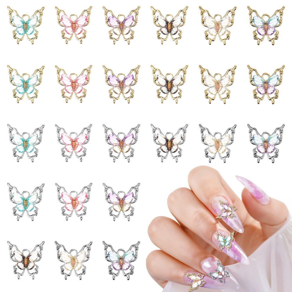 Gold/Silver 24Pcs Butterfly Nail Charms, 3D And Rhinestone Gems For Luxury Manicure Decoration