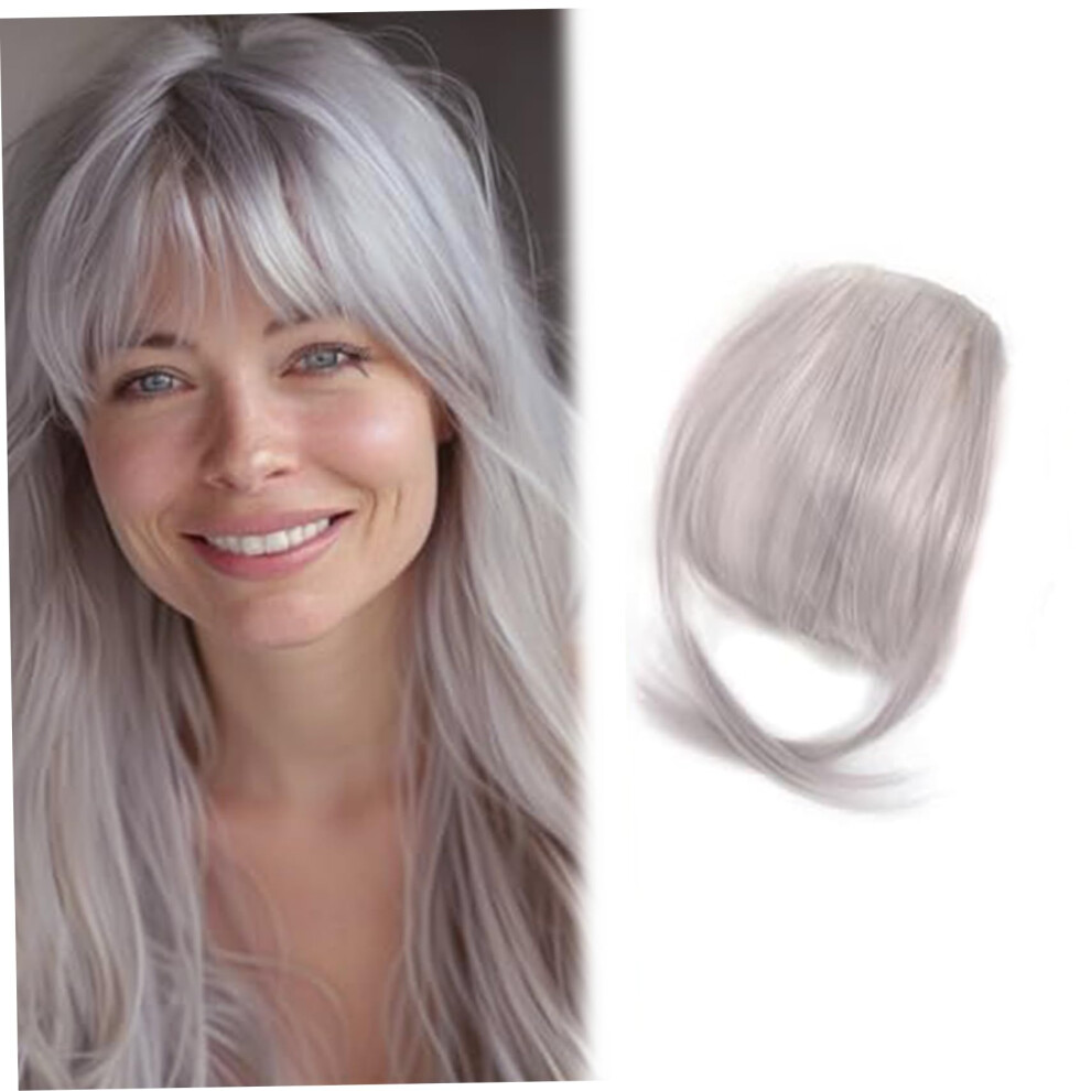 Unisex Silver,Grey Silver Grey Clip In Bangs Fake Fringe Hairpiece For Women With Breathable Invisible Clip