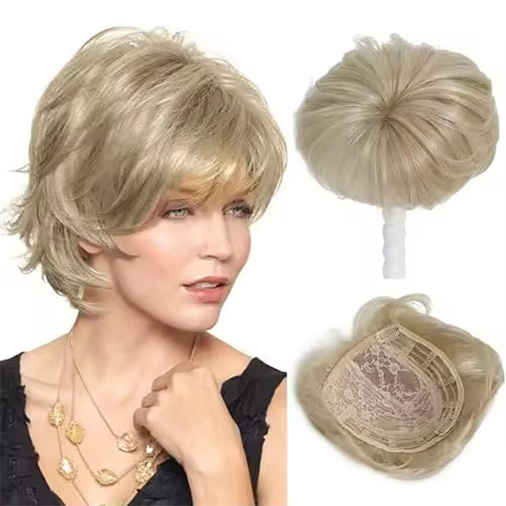 Unisex Hair Topper With Bangs For Women Silk Base Clip In Hairpiece For Thinning Hair 60# Synthetic