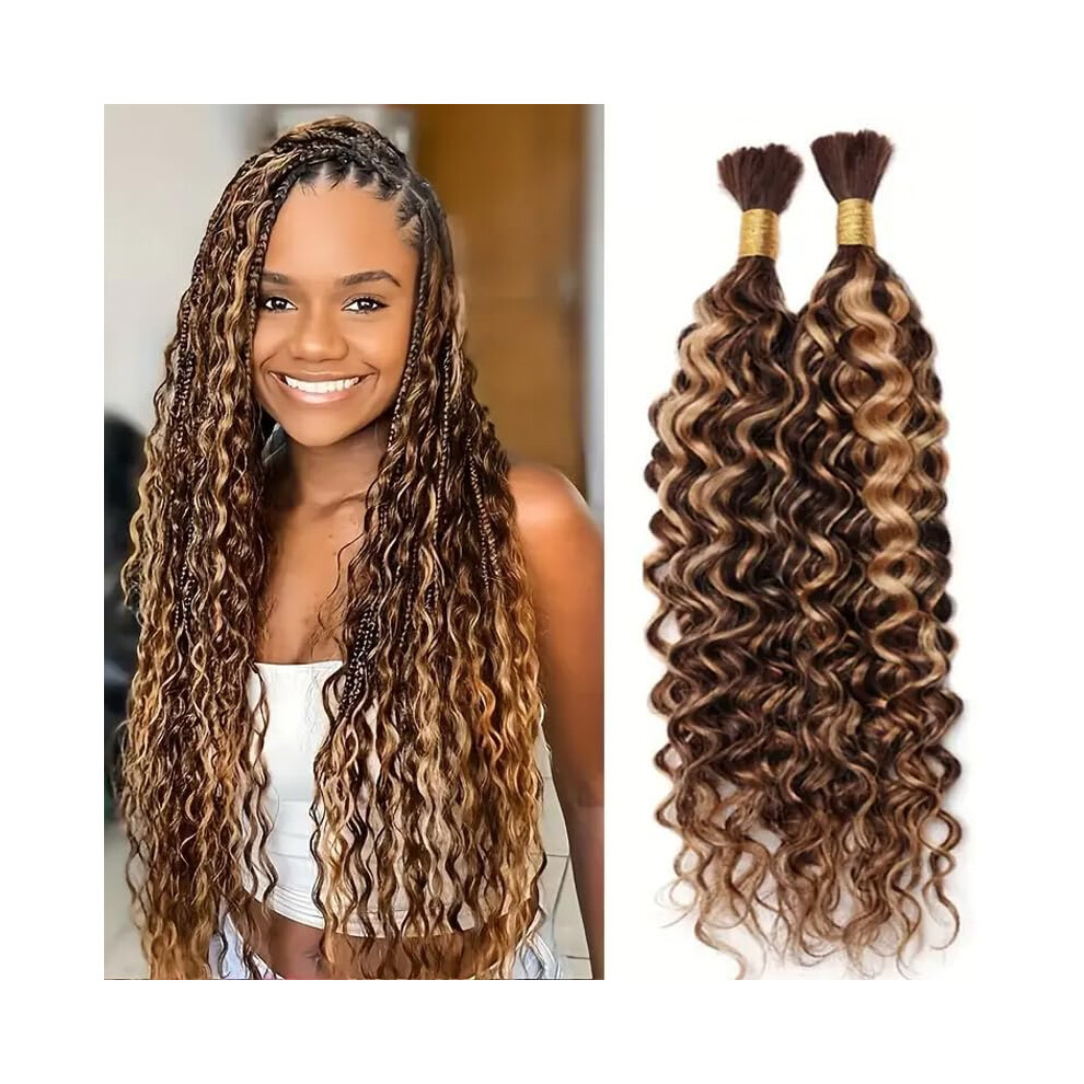 Unisex Ombre Blonde Human Braiding Hair 20 Inch Water Wave Honey Blonde Hair Bundles For Boho Braids