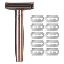 Dual Blade Safety Razor Adjustable Shaver for Men and Women with 10 Replacement Blades Copper