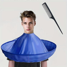 (As show, black) Barber Cape with comb - Foldable barber apron for salon and home use, suitable for all hairstyles - white, black, blue