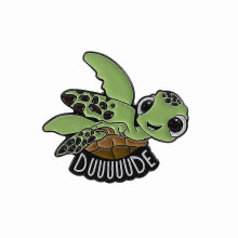(As show, Style 1) Cool Turtle Dude Enamel Pin Cartoon Animated Movies Sea Animals Metal Brooches Lapel Badge Funny Jewelry Gift For Kids Friends