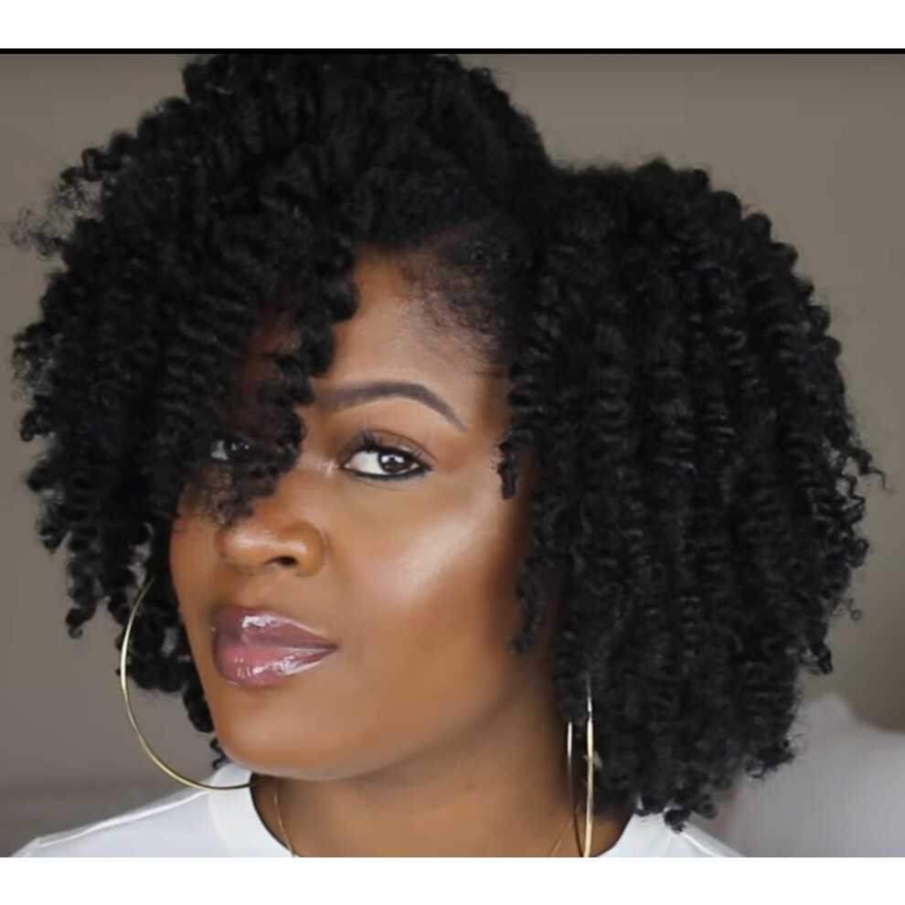 Unisex Black Short Afro Wig With Bangs, Heat Resistant Synthetic Fiber, Ombre Bouncy Curly Afro Style