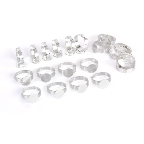 60Stk Adjustable Silberringe Mit 10Mm Blank Basis Für DIY