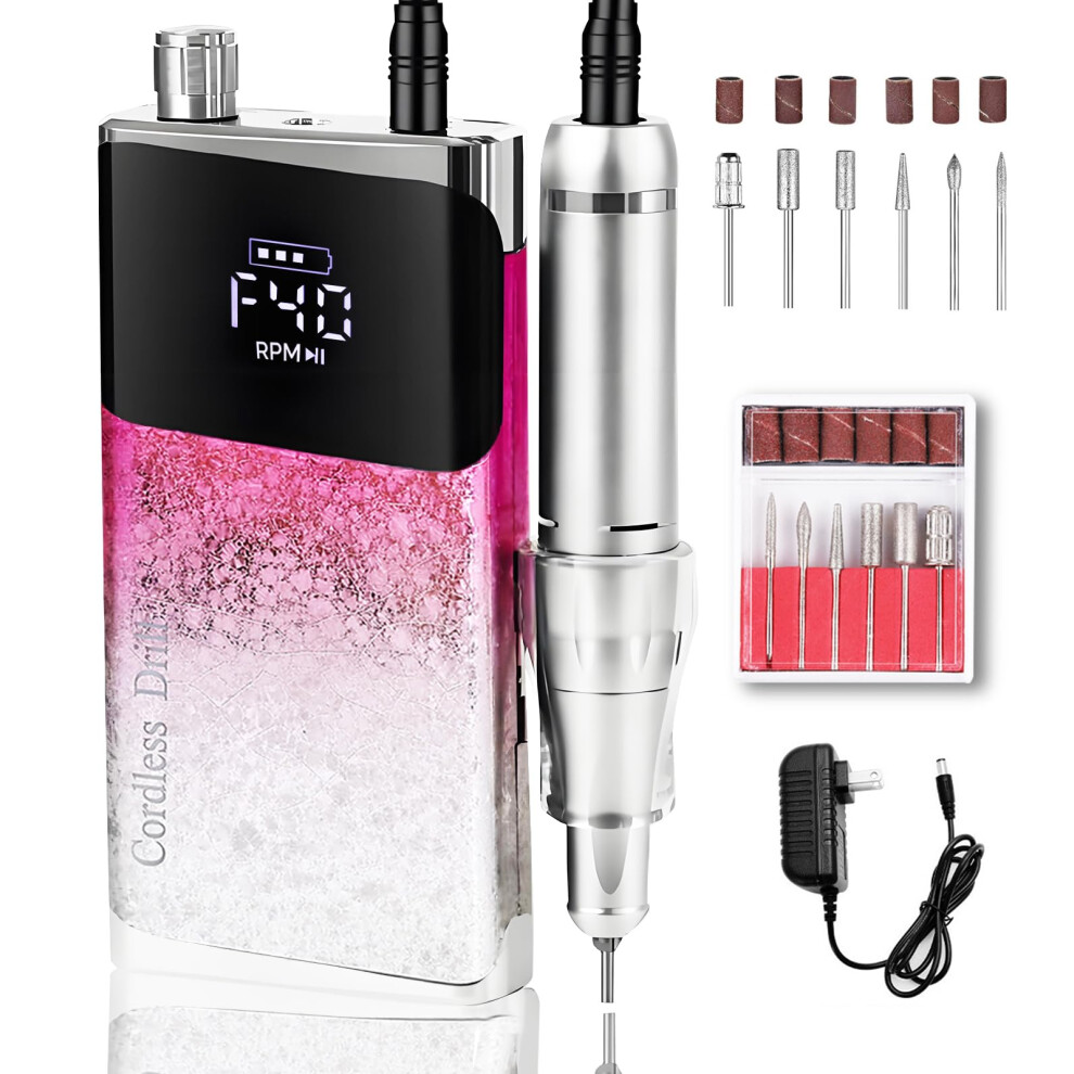 Pink Professional Electric Nail Drill 40000Rpm Speed Low Noise Lcd Display For Gel Acrylic Nails