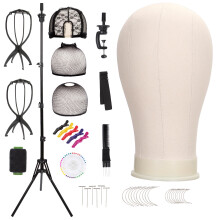 22 Inch Canvas Wig Head with Adjustable Height Tripod Stand, Mannequin Head for Wig Making and Styling