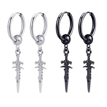 12Pièces Boucles D'oreilles Hip Hop Métal Noir Argent