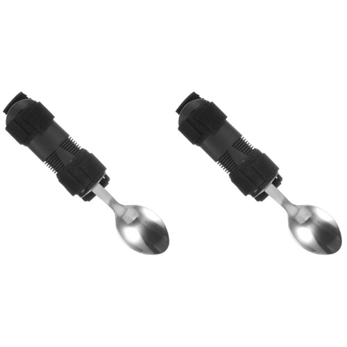 2Pcs Durable Adaptive Spoons Black Plastic Stainless Steel for Elderly 2