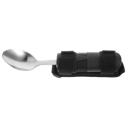 2Pcs Durable Adaptive Spoons Black Plastic Stainless Steel for Elderly 1