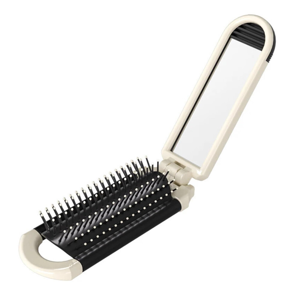 Foldable Hair Brush with Builtin Mirror 2Pcs Compact AntiStatic Travel Comb for Gentle Scalp Massage