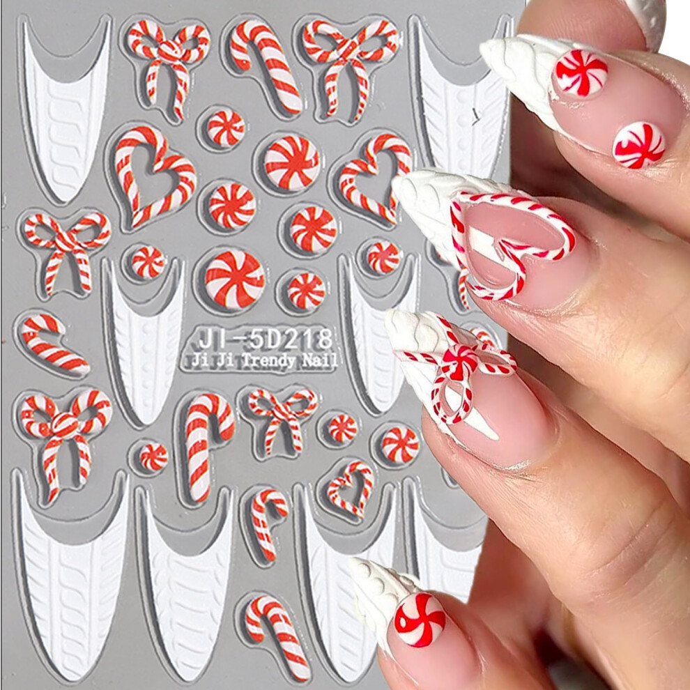 Christmas Nail Stickers 3D Embossed French Tip SelfAdhesive 5D Nail Art Decals 2 Sheets
