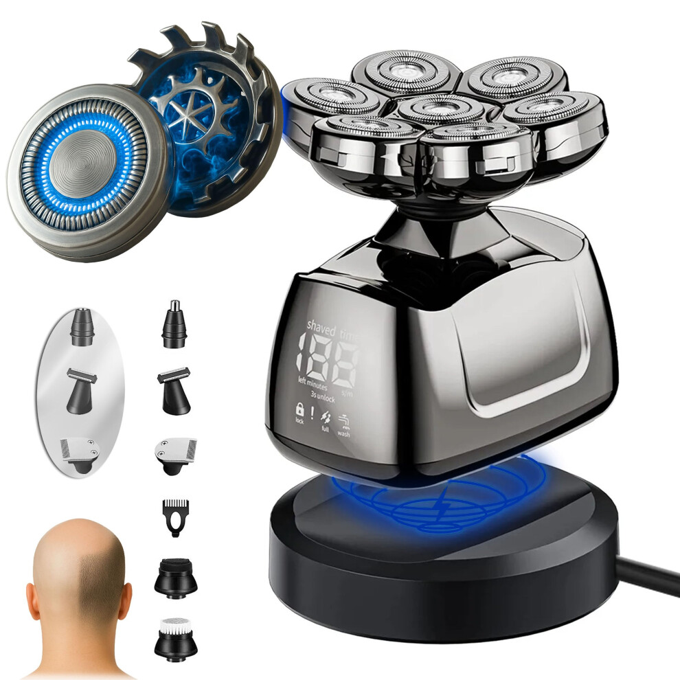 Men's Bald Head Shaver For 7D Blade Waterproof Electric Head Shaver, Wireless Charging, Led Display