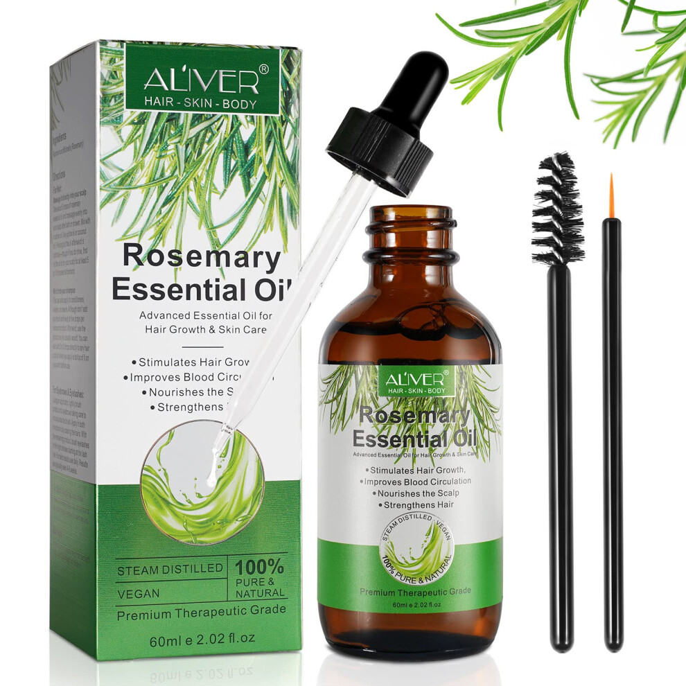 Rosemary Essential Oil for Hair Growth 2.02oz, Scalp Nourishment, Lash Brow Care, Aromatherapy