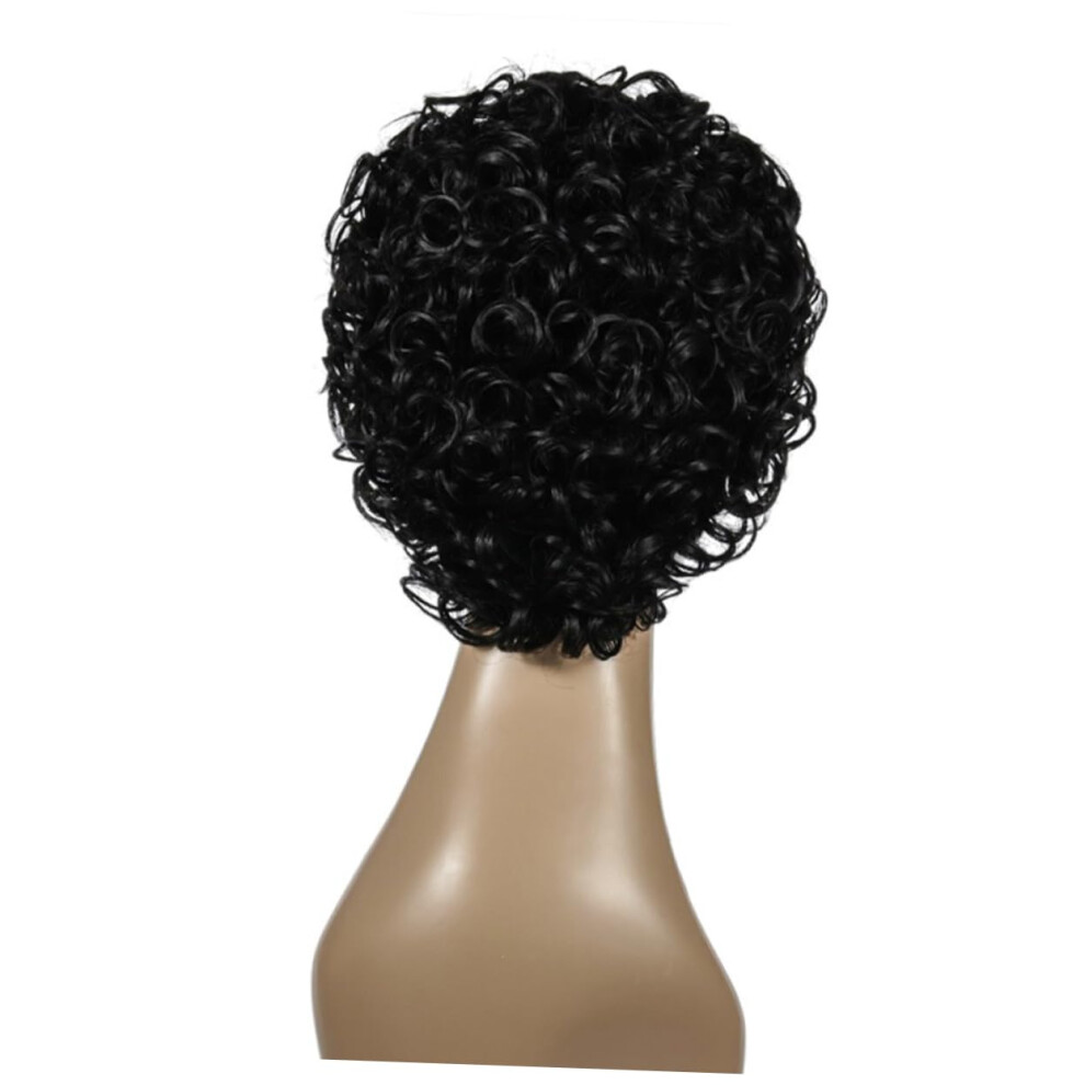 Unisex Black Short Curly Wig For Women With Realistic Scalp Effect, Soft Natural Fibers, Comfortable Daily Wear