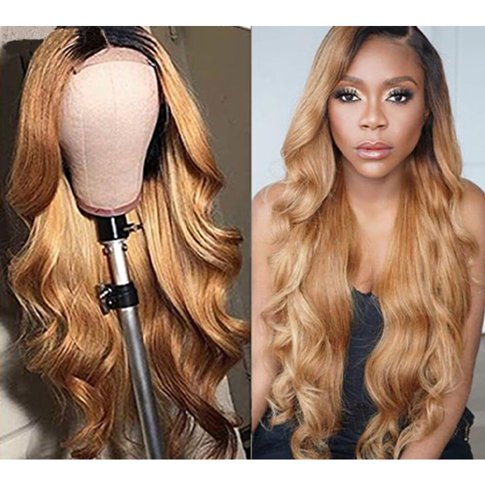 Unisex Brazilian Virgin Human Hair Wig 5X5 Lace Closure Honey Blonde Body Wave Glueless 18 Inch