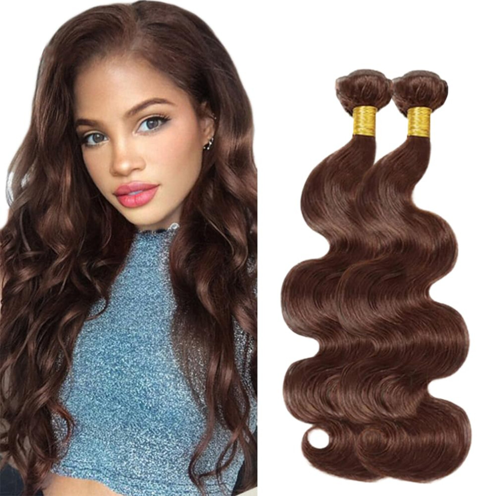 Brazilian Virgin Hair Bundles Chocolate Brown Body Wave Human Hair Extensions 12 14 Inch