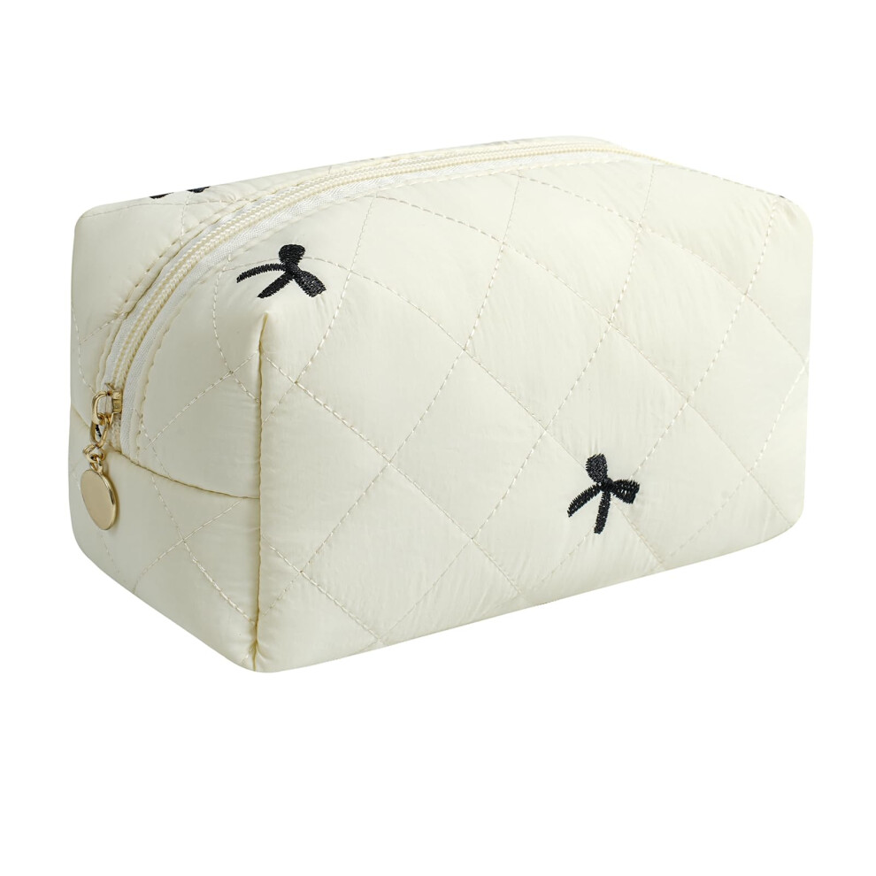 Large Capacity Makeup Bag for Women, Floral Travel Cosmetic Organizer with Durable Zipper, Beige