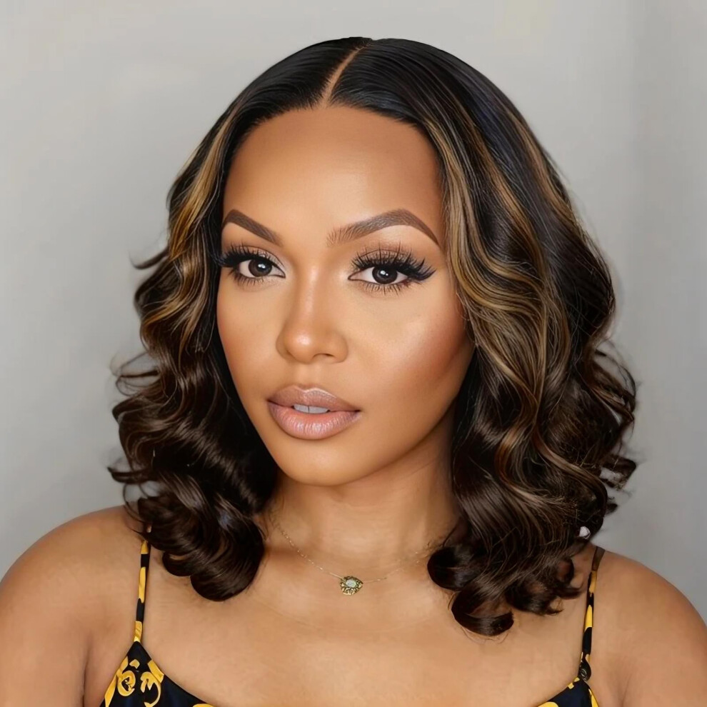 Unisex Human Hair Lace Front Bob Wig 14 Inch Body Wave Glueless Preplucked Brazilian Virgin Hair