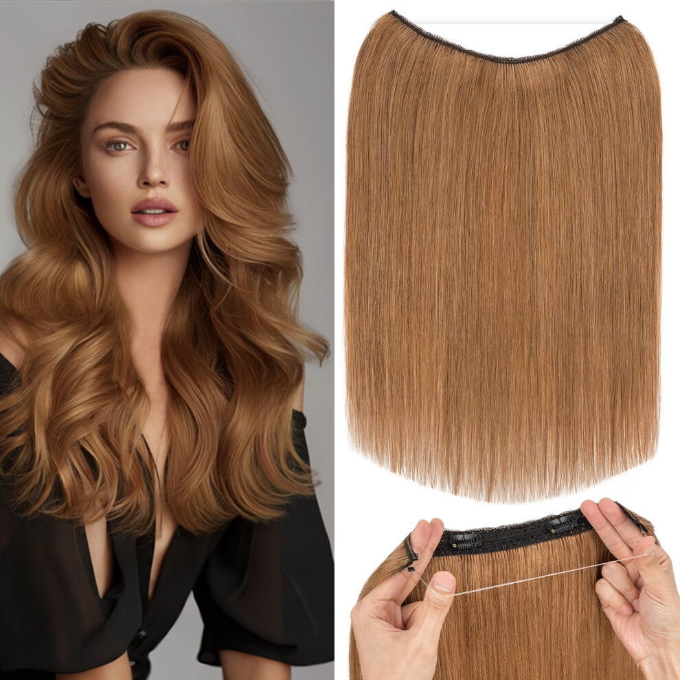 Unisex Brown 18 Inch Halo Hair Extensions Human Hair Light Remy Straight With Invisible Wire For Instant Volume