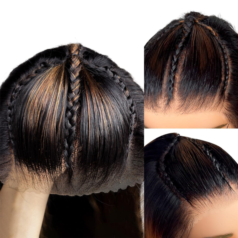 Unisex Pre Braided Wig Glueless Human Hair 9X6 Hd Lace Front With Bleached Knots 1B 30 Ombre