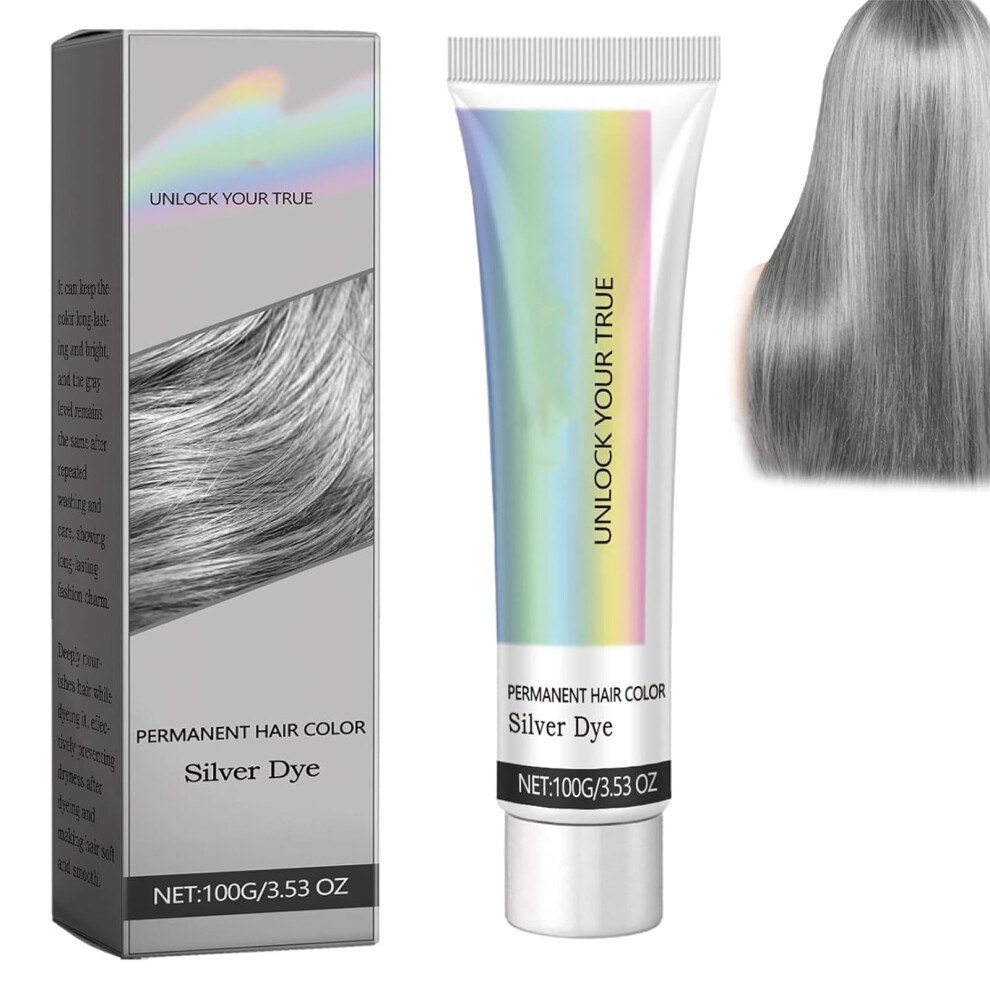 Cream,Silver,Grey Permanent Silver Hair Dye Cream With Conditioner, Natural Essence Formula, Longlasting Grey Color