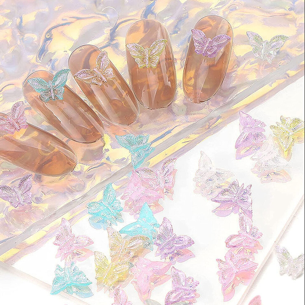 Aurora Butterfly Nail Charms 3D Resin Decorations Colorful Rhinestone Effect for DIY Acrylic Nails