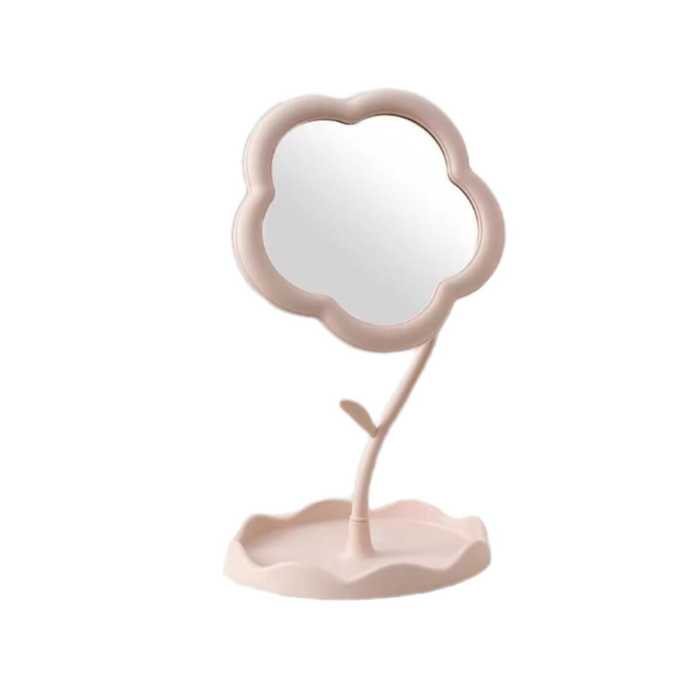 Pink Flower Vanity Mirror With Tray Organizer, Adjustable Desktop Makeup Mirror For Girls And Women