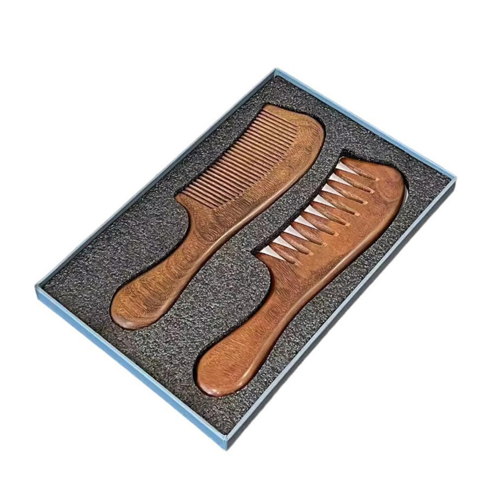 Unisex Wooden Hair Comb Set 2Pcs Sandalwood Antistatic Wide And Fine Teeth For Detangling And Styling