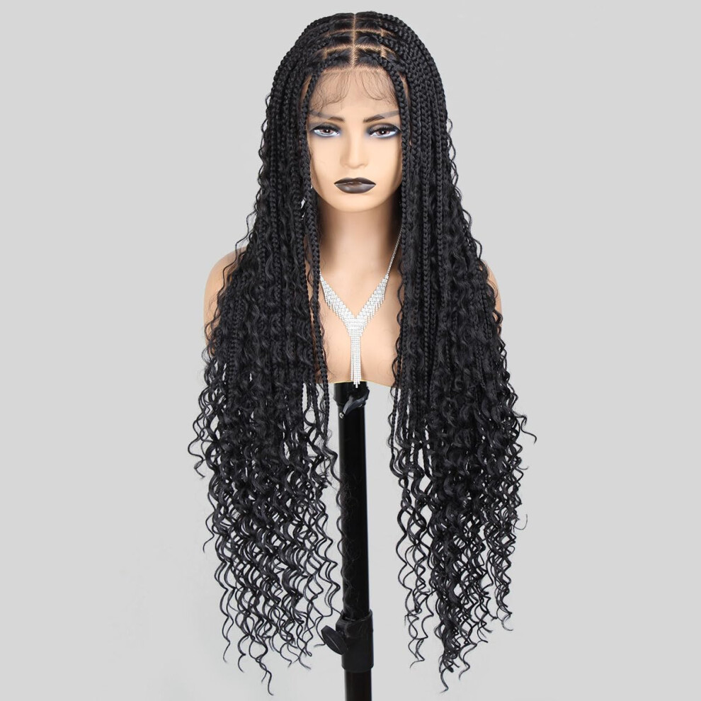 36 Inch Knotless Box Braid Wig with Baby Hair, 360 Lace Front Boho Braided Wig for Women