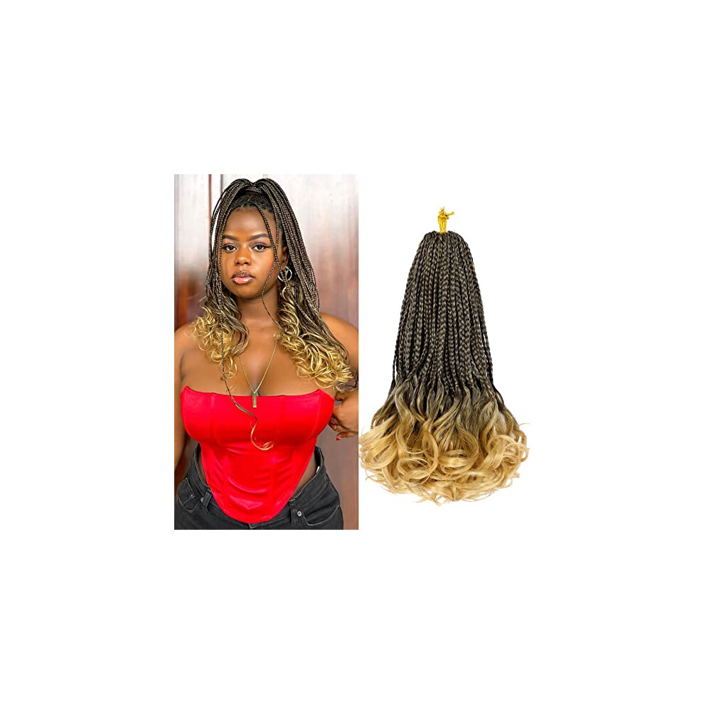 Unisex 14 Inch Prelooped Crochet Box Braids With French Curl, Goddess Braids Hair Extensions 1B/27