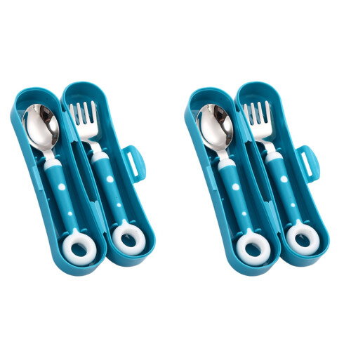 2Sets Kinderbesteck Silikon Grün -Gabel - 1
