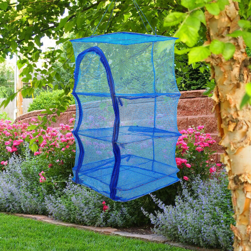2Pcs Foldable Sky-Blue Clothes Drying Rack Nylon Mesh Hanging Storage 1