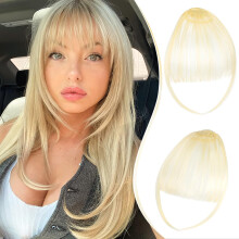 Clip In Bangs Bleach Blonde Wispy Fringe Hairpiece with Temple Pieces for Instant Style Change