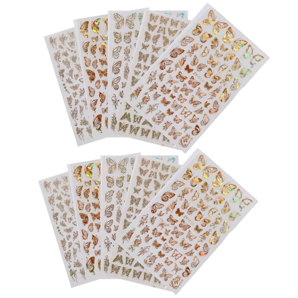 Solustre 10Pcs Simulation Decals Gilding Nails Sticker Assorted Style And Color