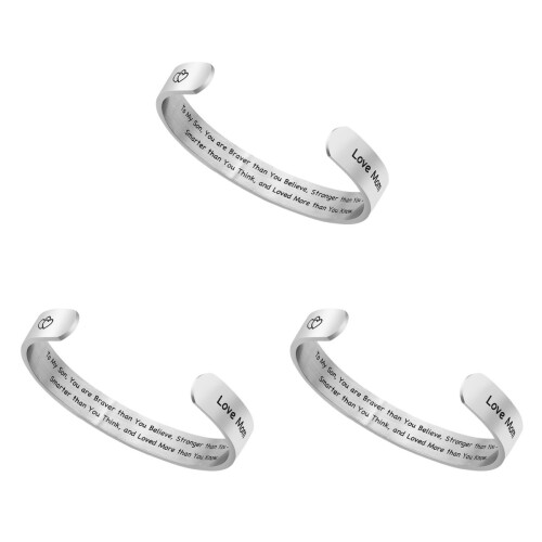 3Pcs Durable Titanium Steel Silver Bracelet for Son Personalized Gift 1