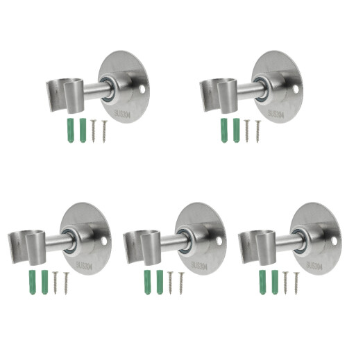 5Pcs Stainless Steel Wall-Mounted Adjustable Shower Head Holder Silver 1