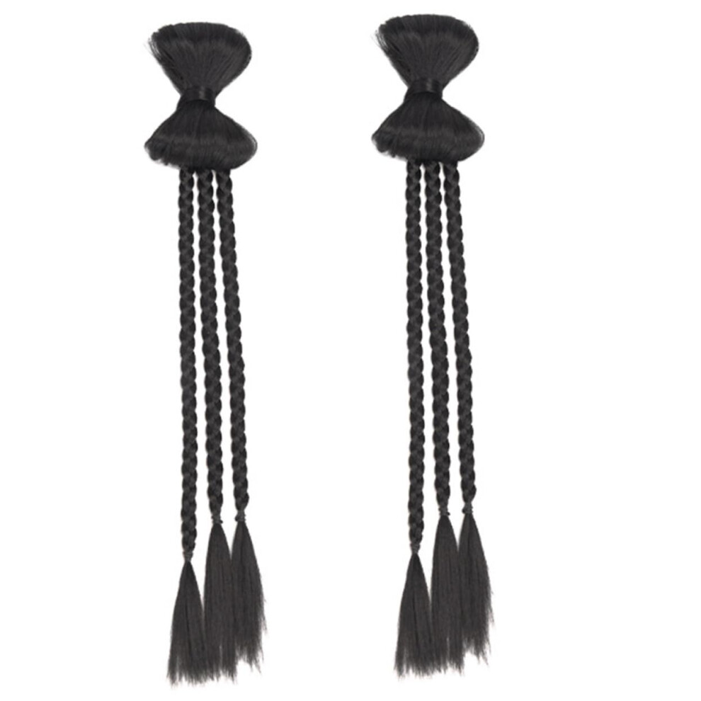 Unisex 2Pcs Long Braided Ponytail Extension For Women Synthetic Clipon Hairpiece With Bow