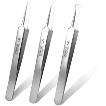Professional 3Piece Blackhead Removal Tweezers Set with UltraPrecision Tip and Pimple Popper Tools