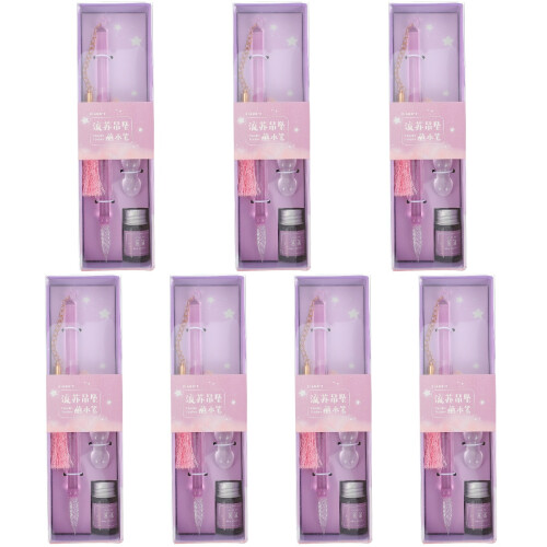 7Pcs Pink Glass Dipping Pen Writing Tool Decorative 1