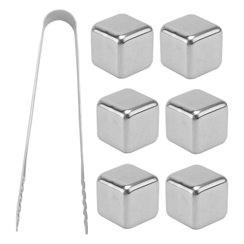 3Sets Stainless Whiskey Cubes Silver Reusable Beverage Cooling Rocks 1